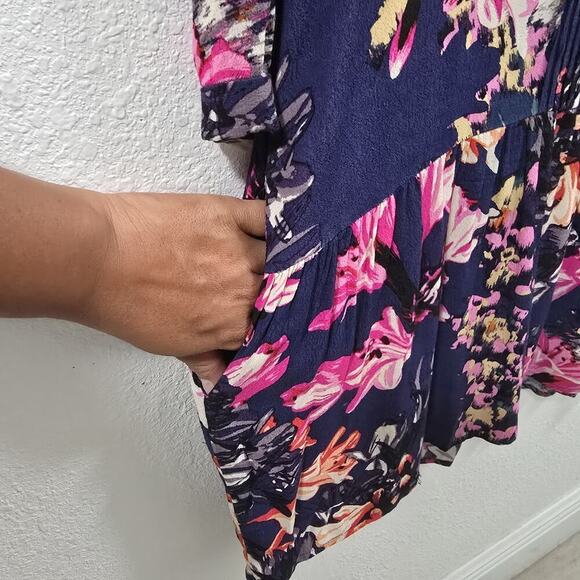 Anthropologie Maeve Caravane Boho Tunic Navy Floral V-Neck Drop Waist Sundress S - Picture 8 of 14
